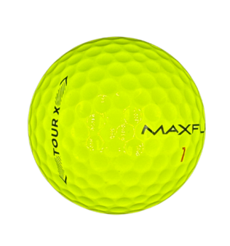 maxfli tour x yellow golf ball on white background