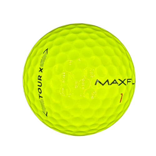 maxfli tour x yellow golf ball on white background