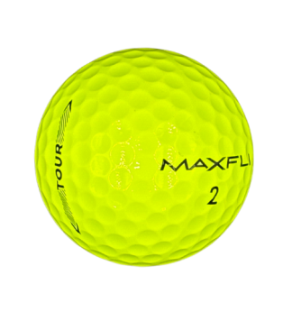 maxfli tour yellow golf ball on white background