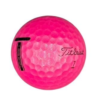 titleist tour soft pink golf ball on white background