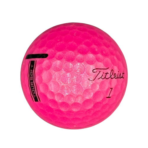 titleist tour soft pink golf ball on white background