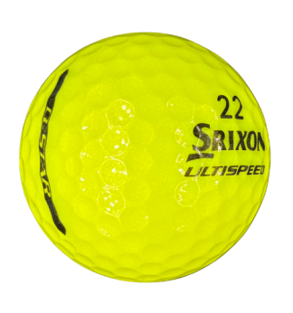 Yellow Srixon Ultispeed golf ball on white background
