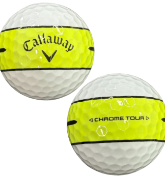 callaway chrome tour yellow stripe golf balls on white background
