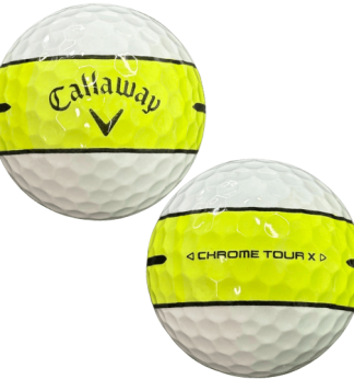 callaway chrome tour x yellow stripe golf balls on white background
