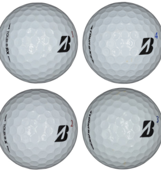 bridgestone tour b model golf balls on white background