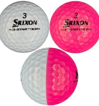 Srixon Q-Star tour divide pink and white golf ball on white background
