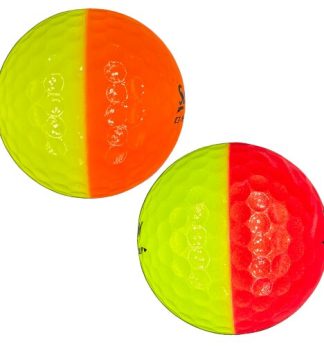 Srixon Q-Star tour divide yellow and red and orange golf balls on a white background