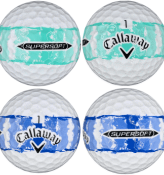 white golf ball with distressed blue and teal stripes